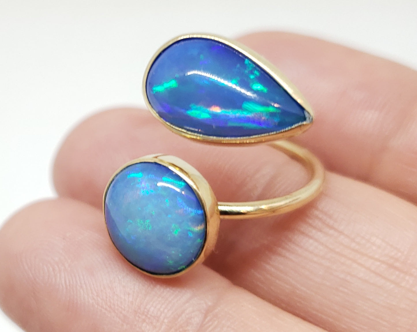 Blue Opal Ring 14k Gold Adjustable band #211