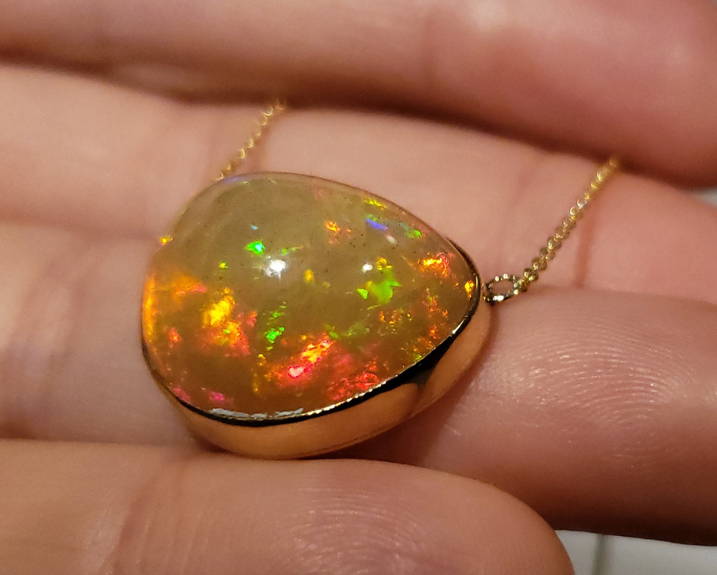 Orange Opal Pendant 14k Yellow Gold Chain Necklace #164