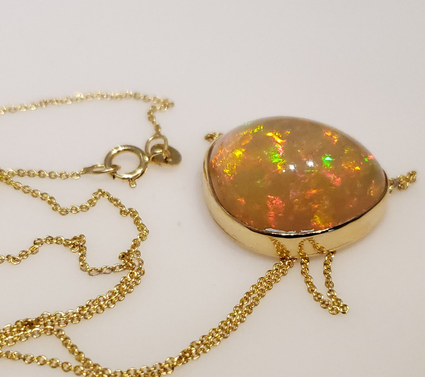 Orange Opal Pendant 14k Yellow Gold Chain Necklace #164