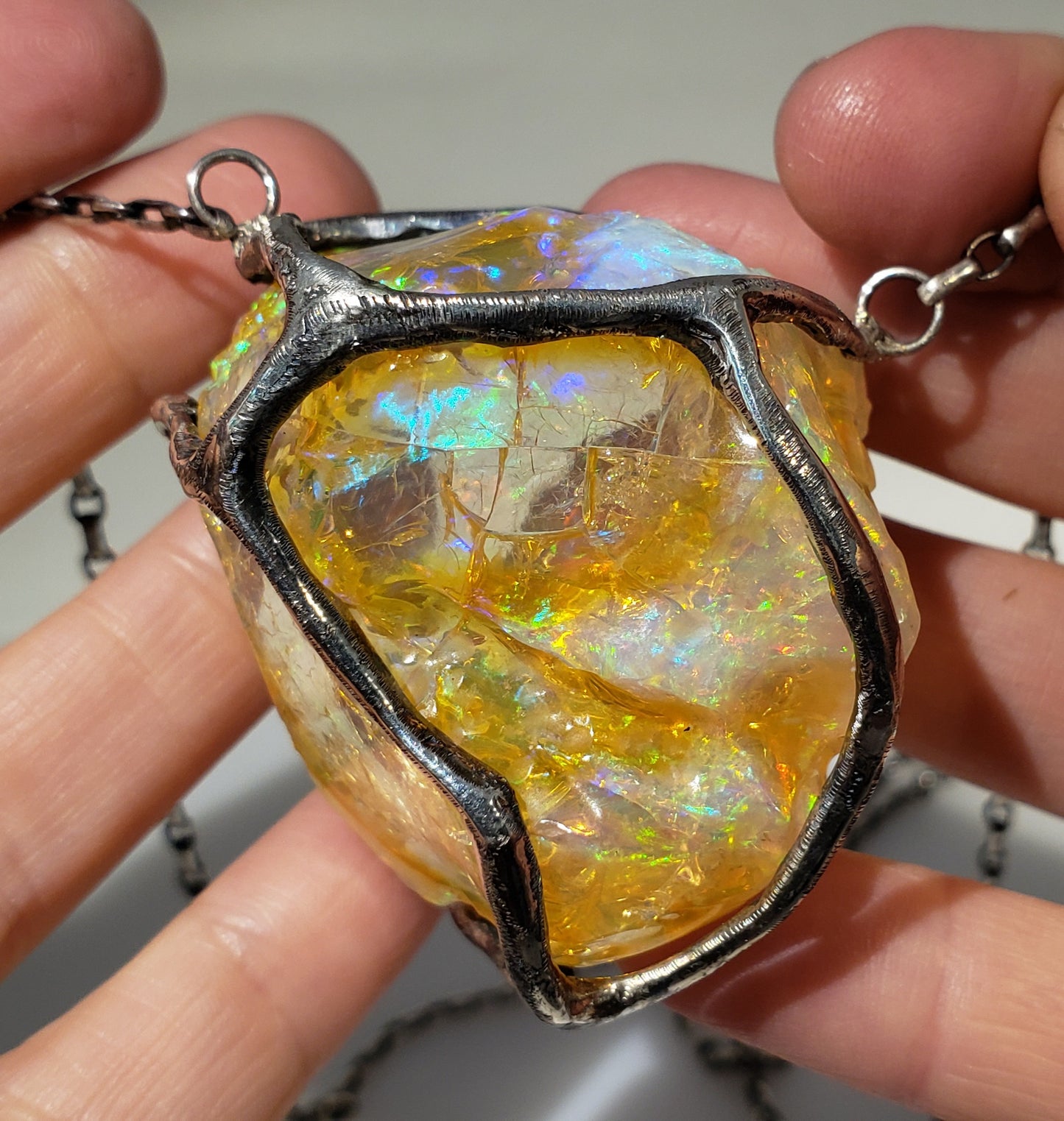 Yellow Opal Specimen Pendant Sterling Silver #168