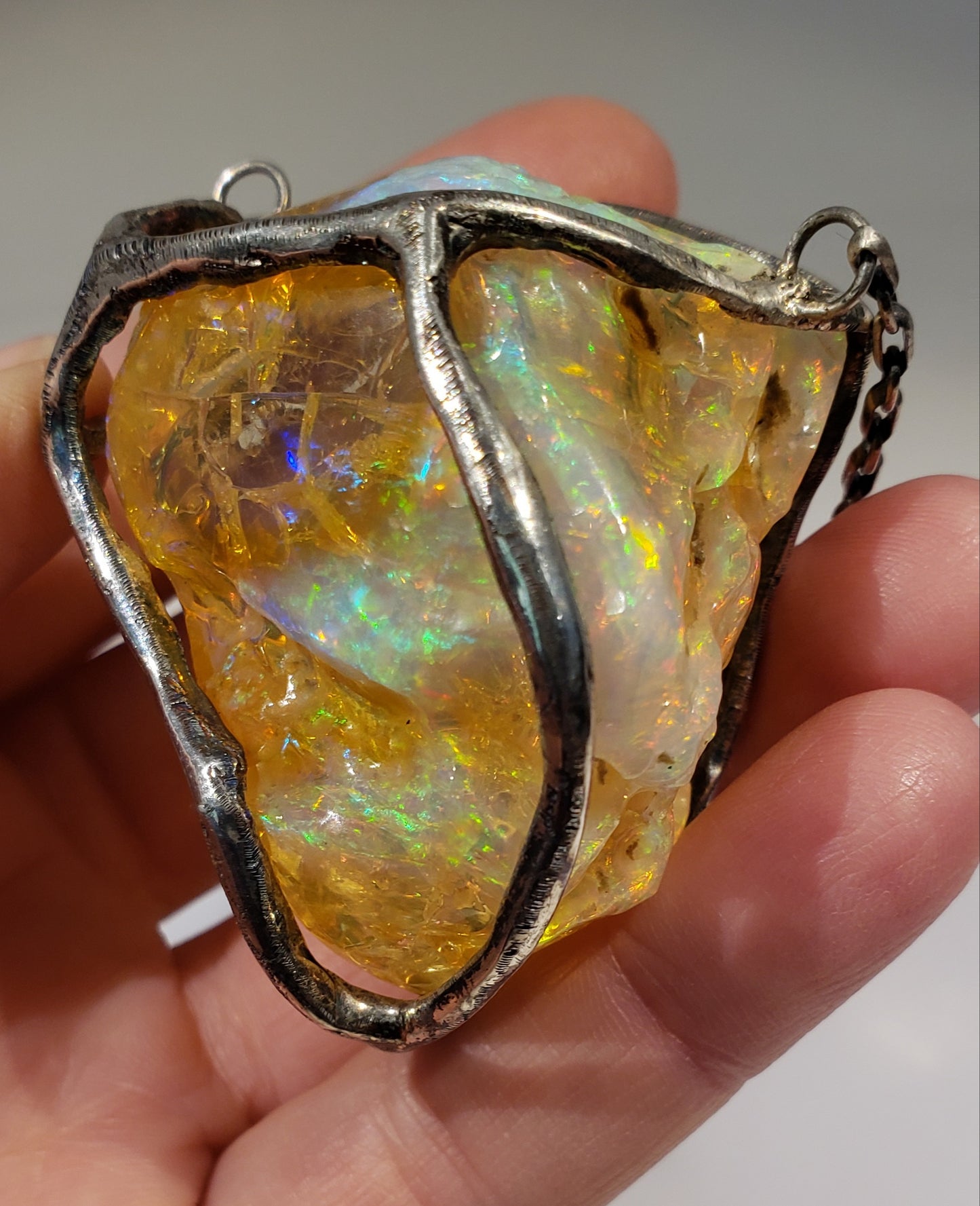 Yellow Opal Specimen Pendant Sterling Silver #168