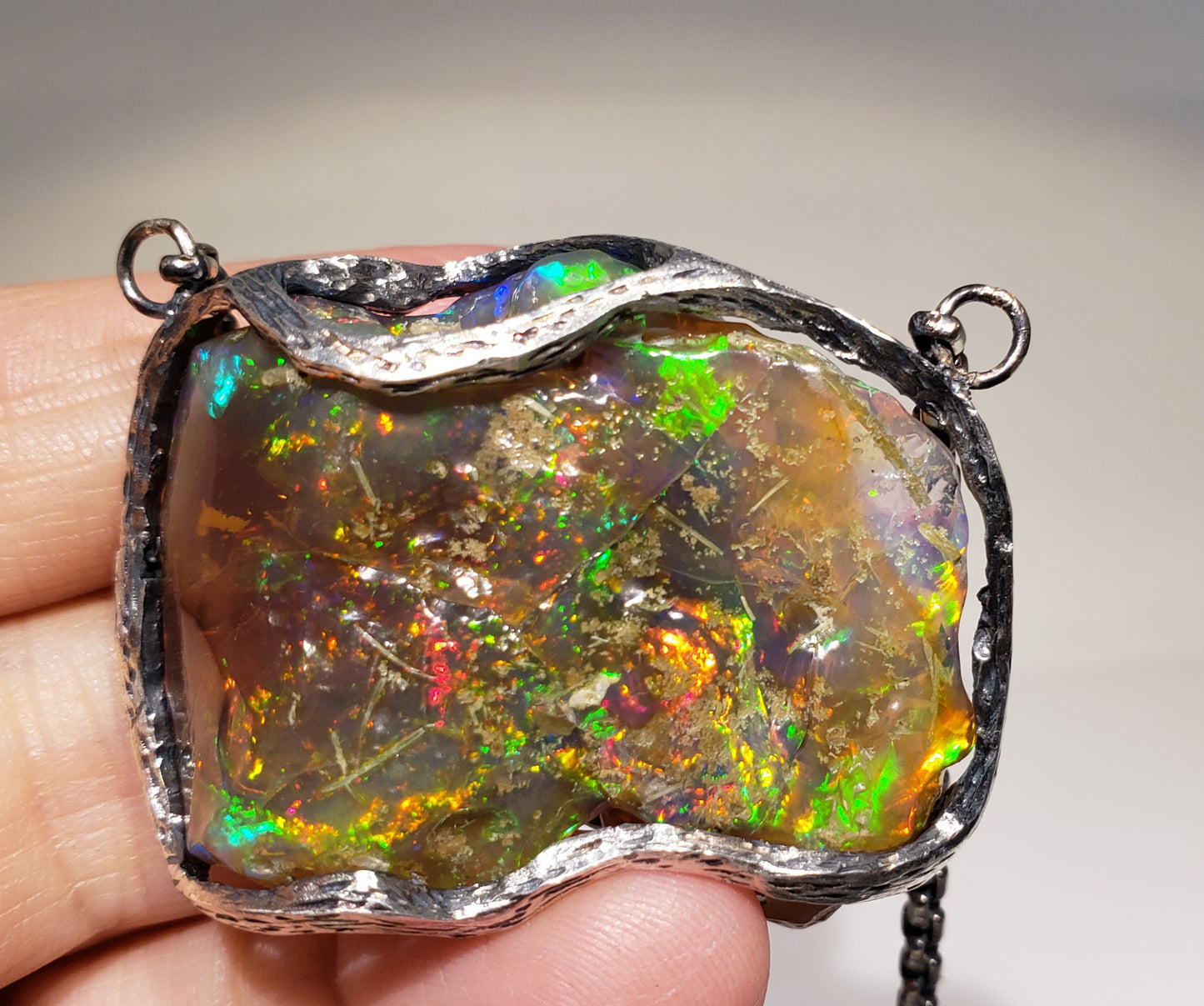 Carved Opal Specimen Pendant Sterling Silver #170