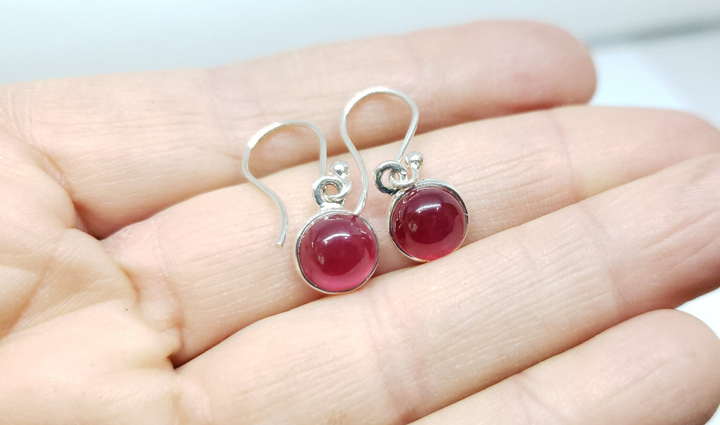 Ruby Round Dangle Earrings- Sterling Silver  - Joy#184