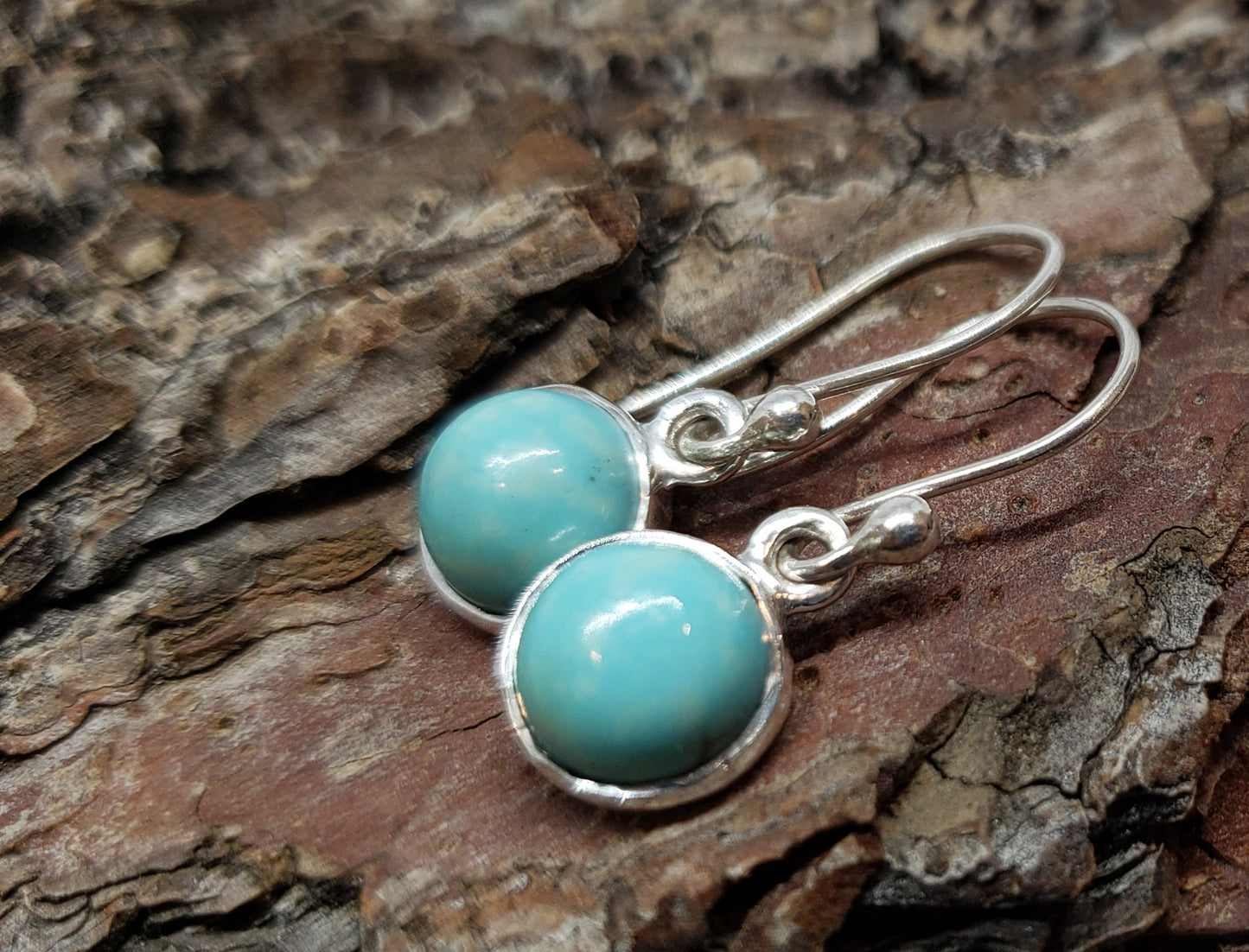 Turquoise Round Dangle Earrings- Sterling Silver  - Joy#183