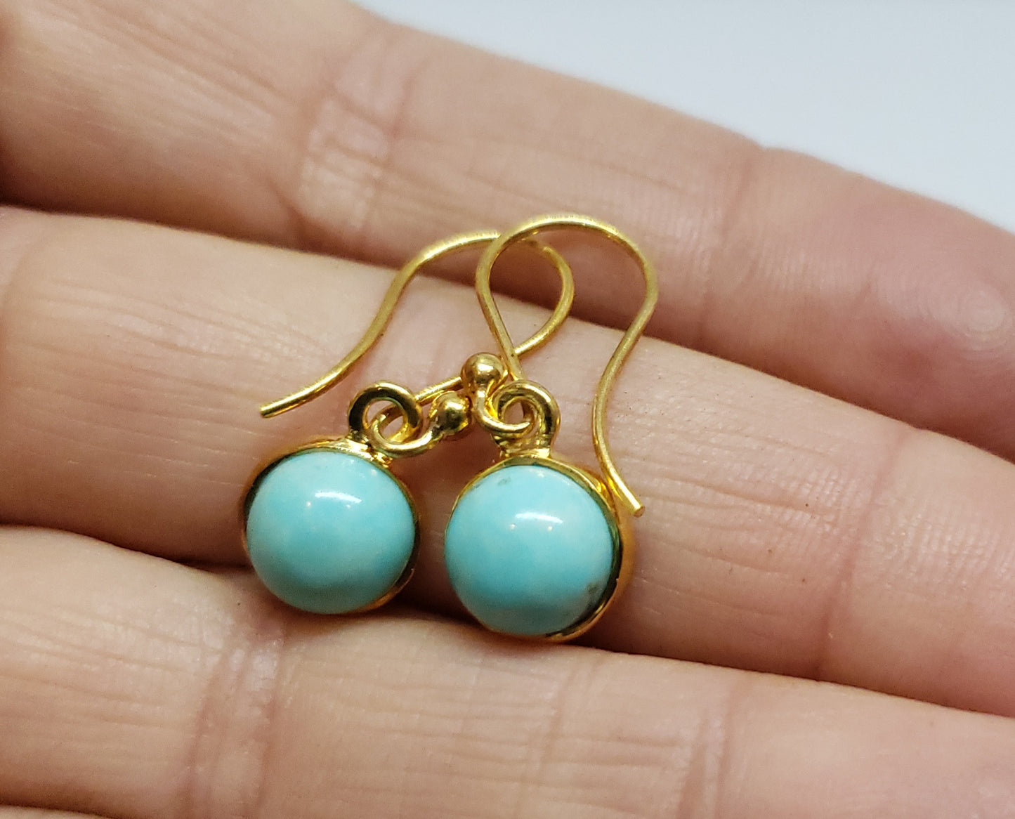 Turquoise Round Dangle Earrings- 24k Gold Plated  - Joy#182