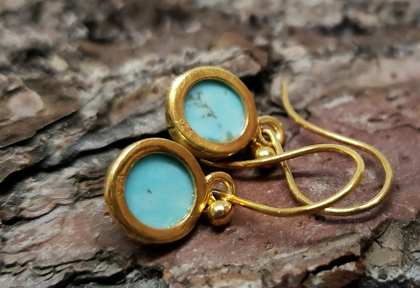Turquoise Round Dangle Earrings- 24k Gold Plated  - Joy#182