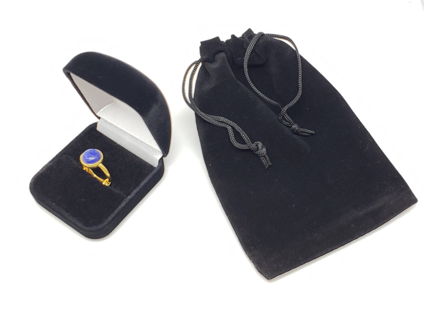 Blue Lapis Lazuli Ring - 24k Gold Plated - Adjustable Size  - Joy#174