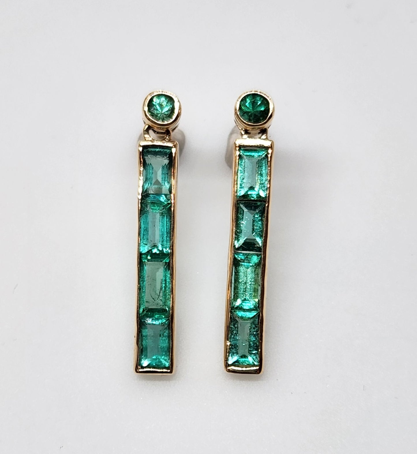 Emerald Drop Earrings - 14k Yellow Gold #341