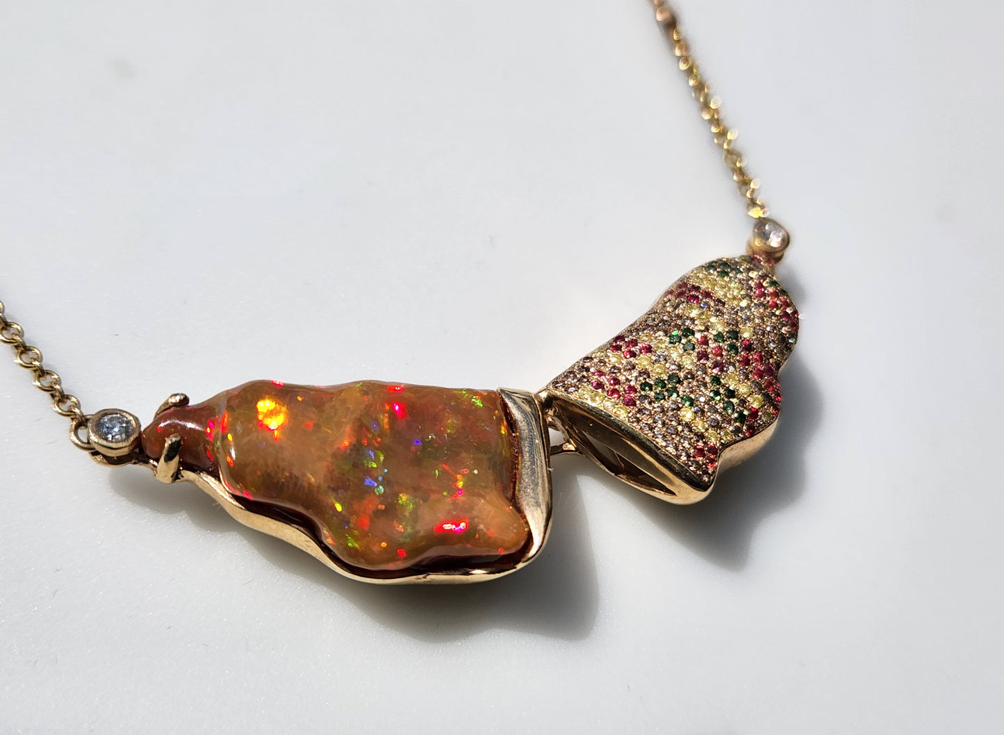 Opal & Diamond Necklace 14k Gold  #1315