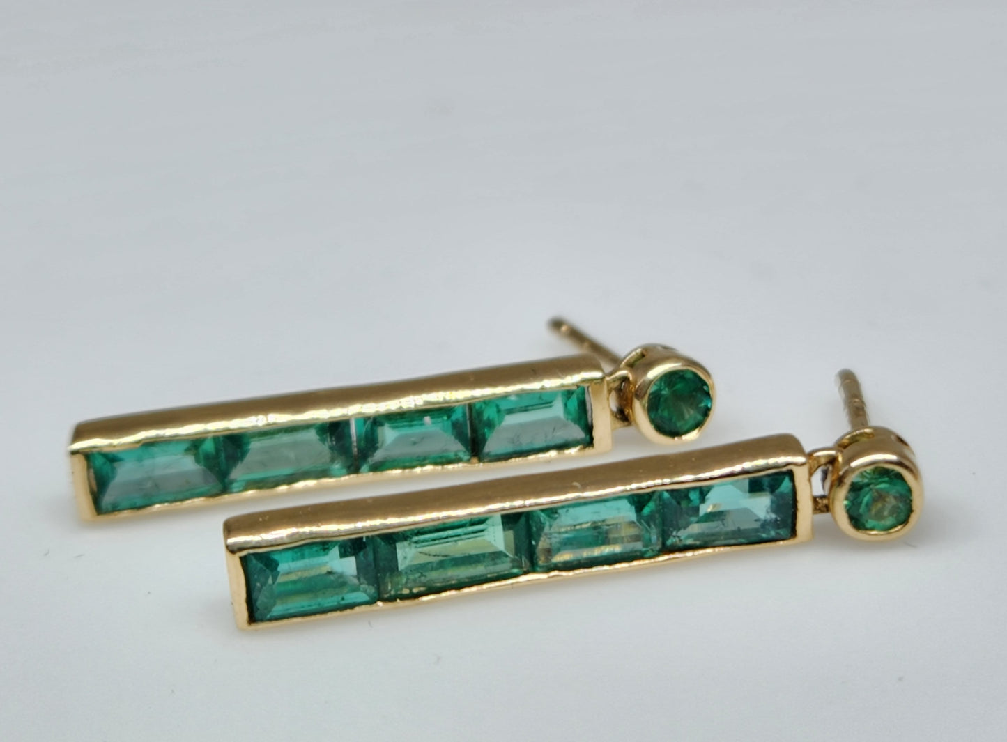Emerald Drop Earrings - 14k Yellow Gold #341