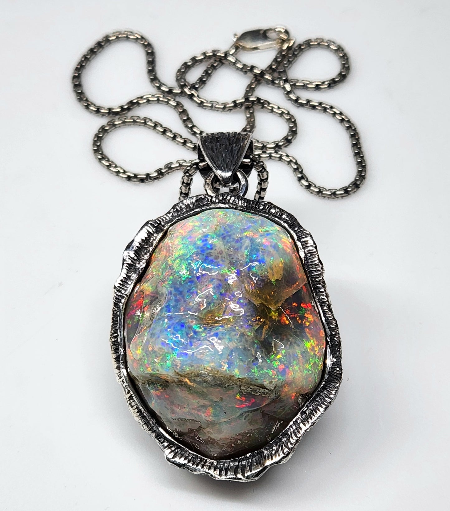 Large Natural Opal Specimen Pendant Sterling Silver #356