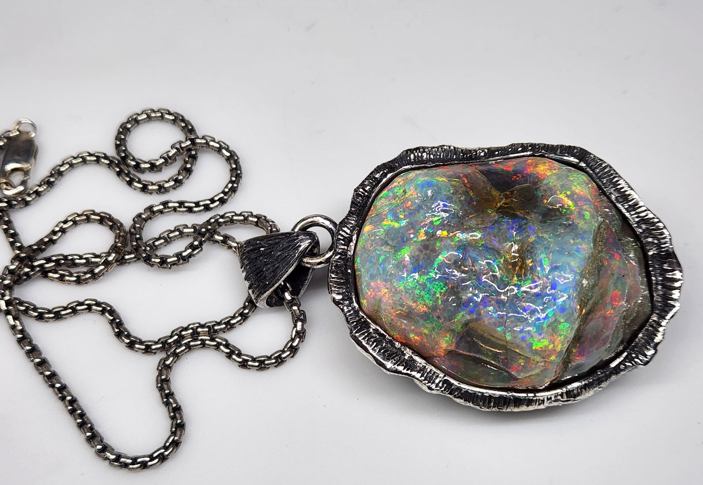 Large Natural Opal Specimen Pendant Sterling Silver #356
