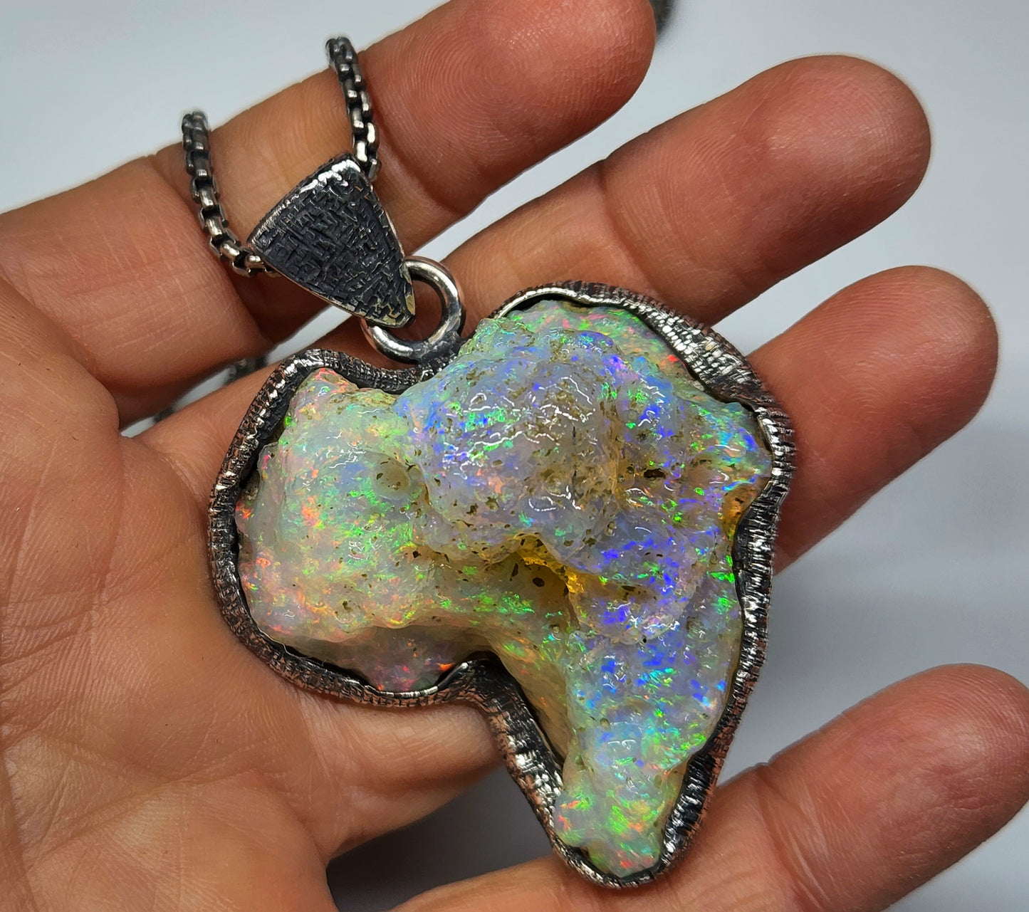 Large Natural Opal Specimen Pendant Sterling Silver #355