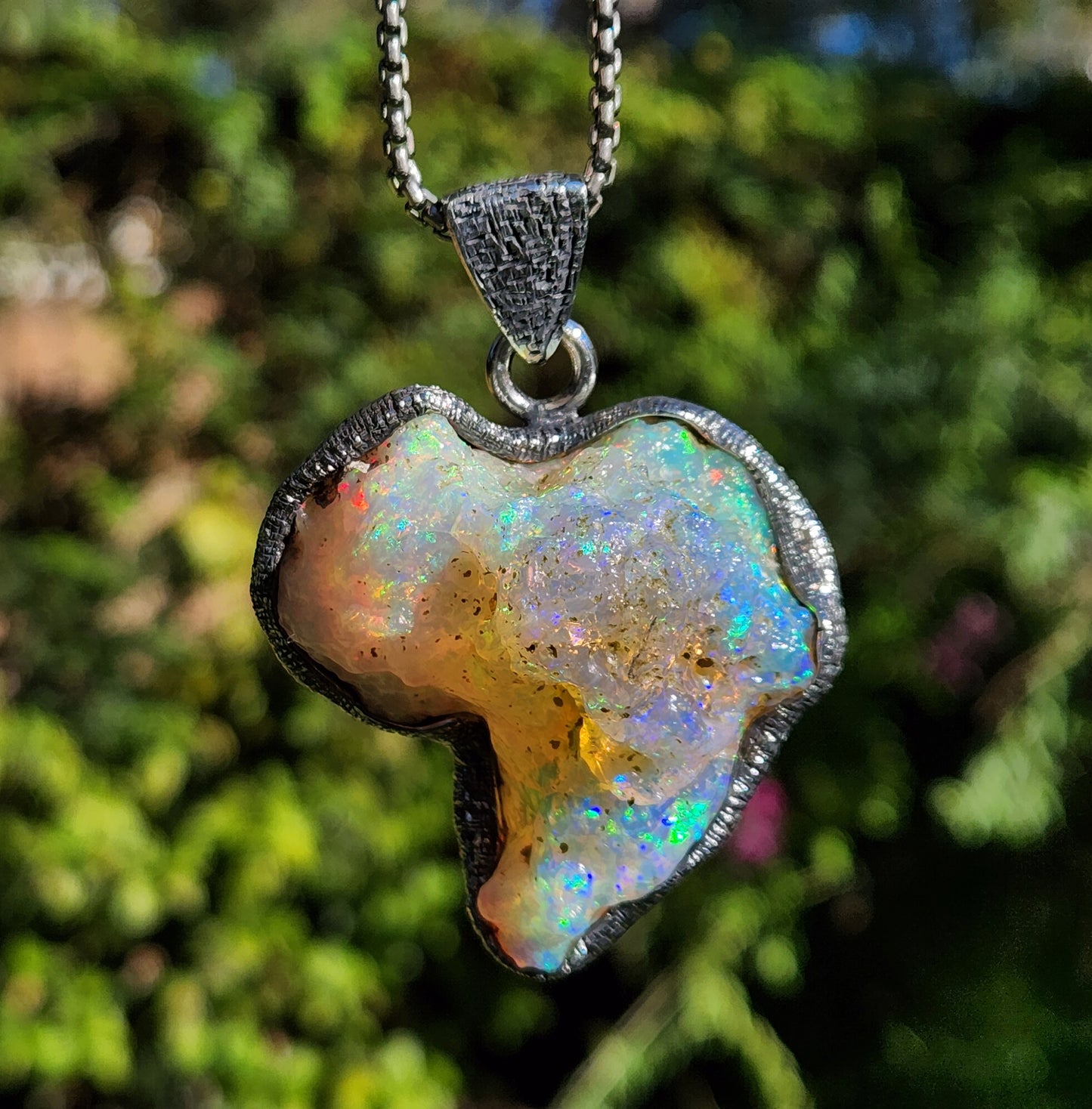 Large Natural Opal Specimen Pendant Sterling Silver #355