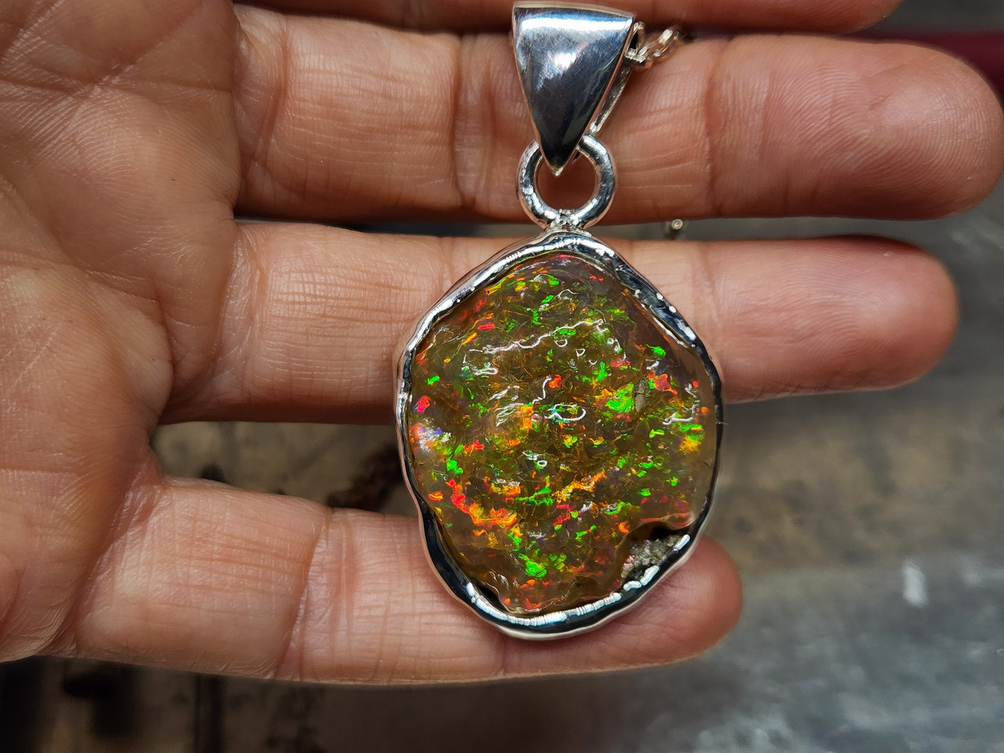 Natural Opal Specimen Pendant Sterling Silver #358