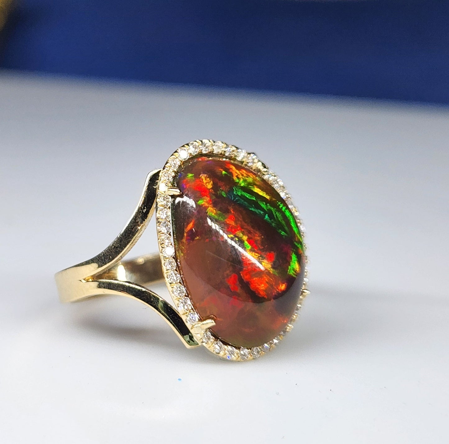 Black Opal & Diamond 14k Gold Ring #349