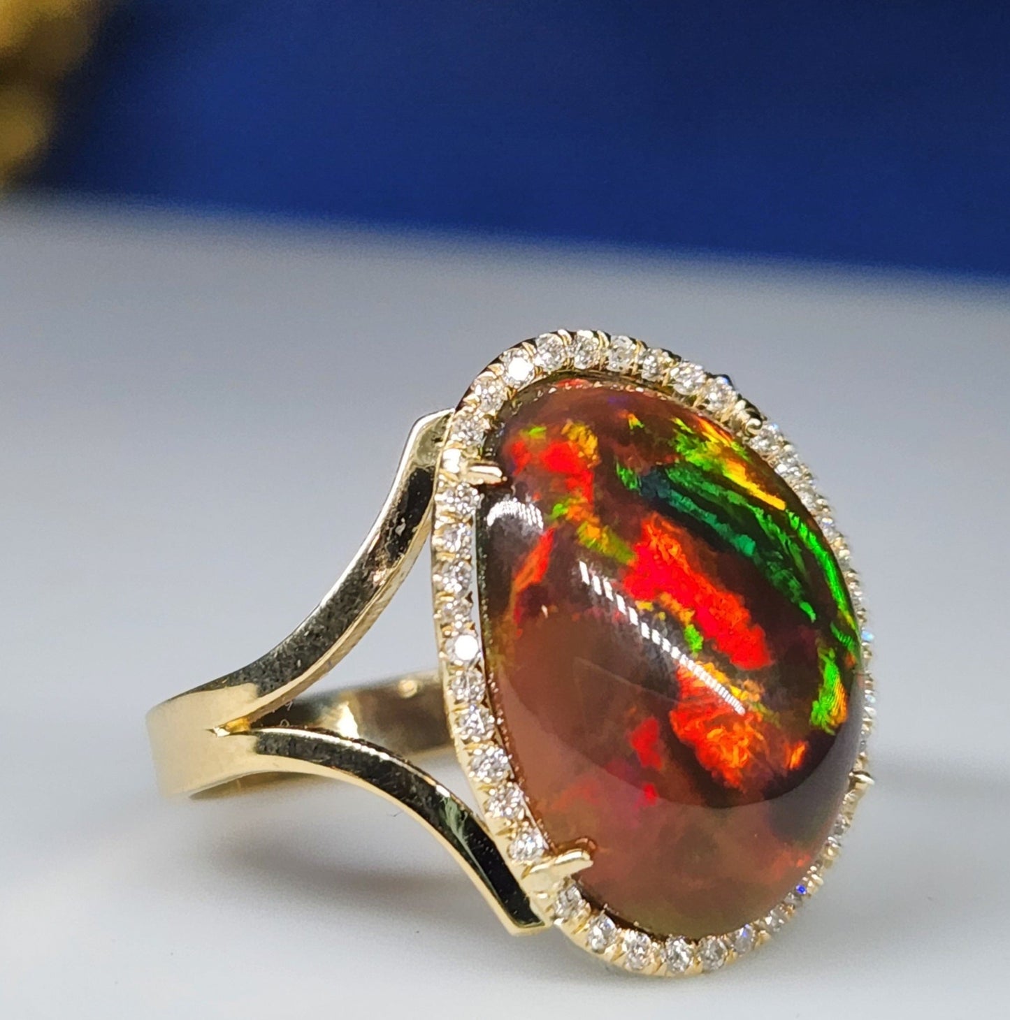Black Opal & Diamond 14k Gold Ring #349