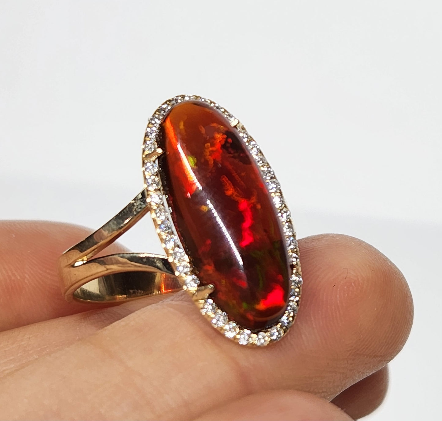 Black Opal & Diamond 14k Gold Ring #362