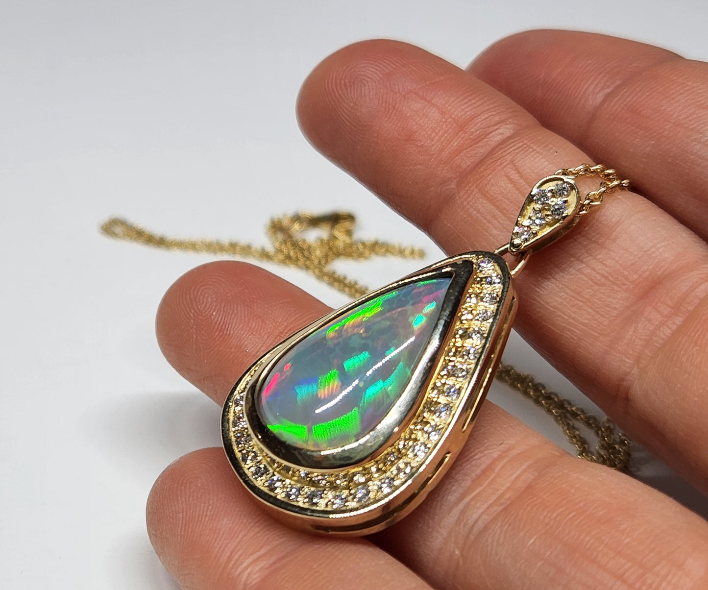 Opal & Diamond Pendant 14k Gold Necklace #363