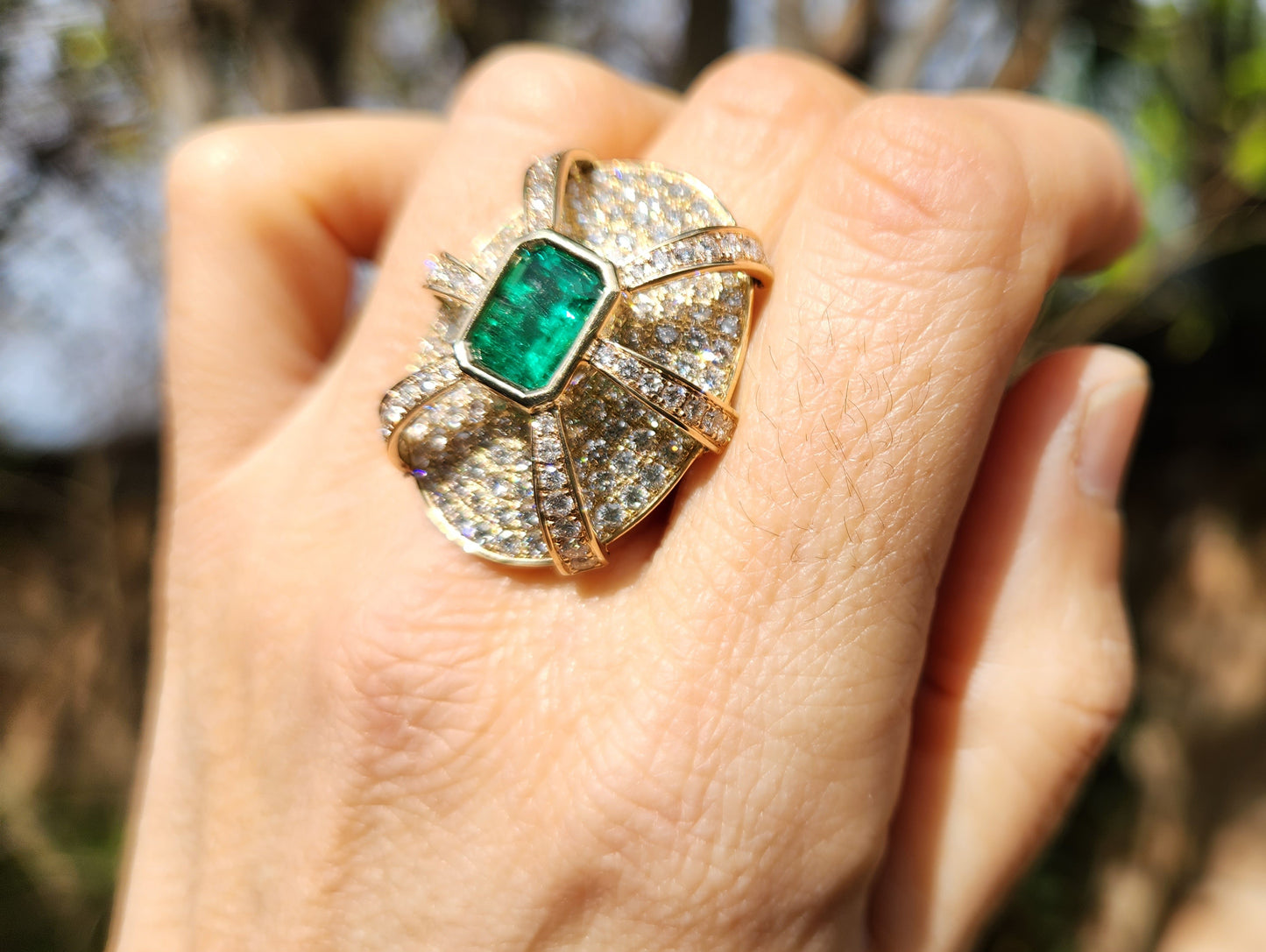 Emerald & Diamond Ring - 14k Gold Gemstone Jewelry #364