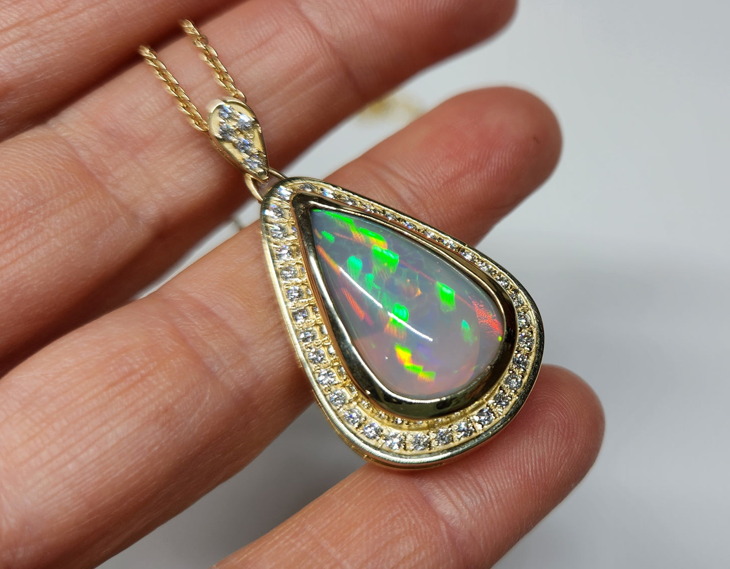 Opal & Diamond Pendant 14k Gold Necklace #363