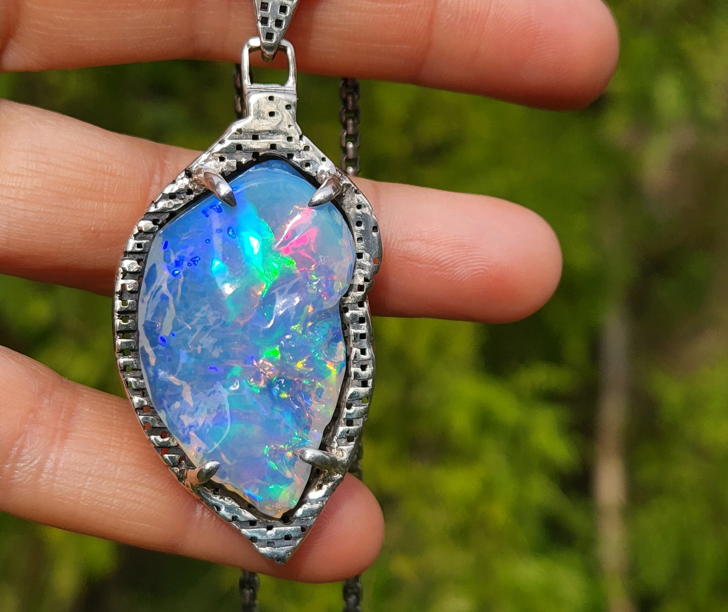 Natural Blue Opal Pendant Sterling Silver #366