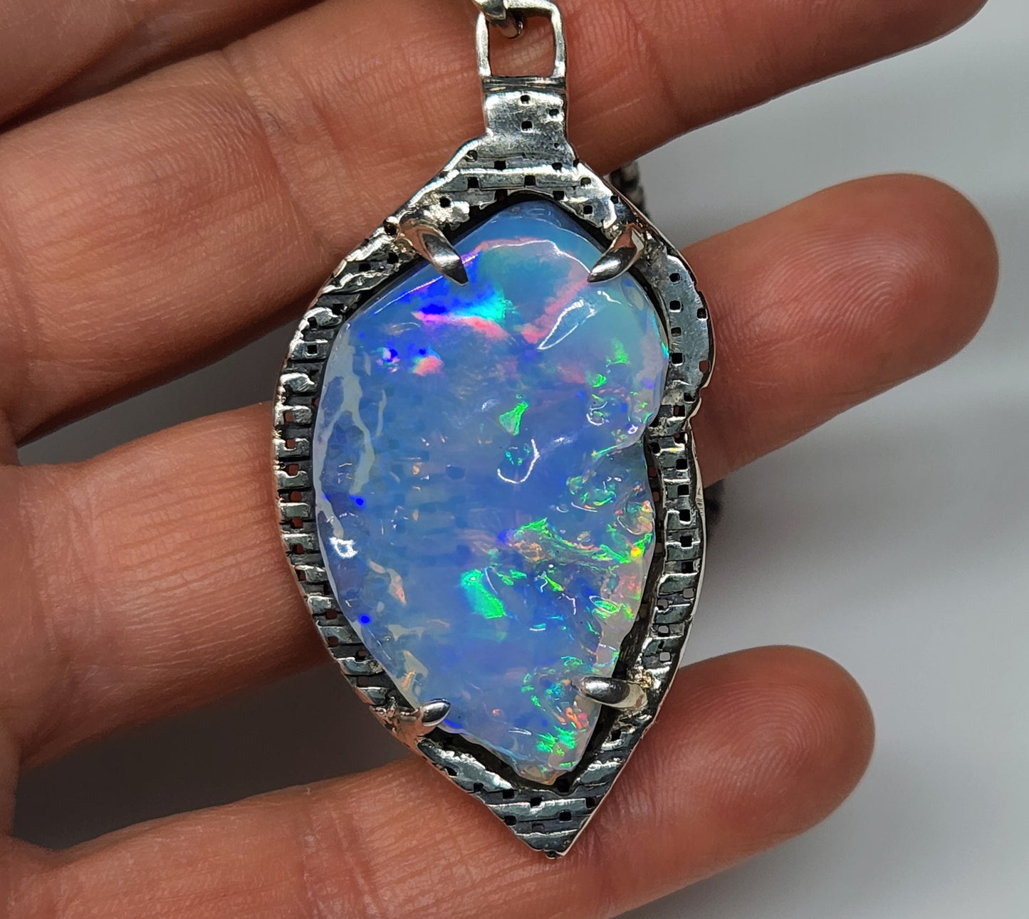 Natural Blue Opal Pendant Sterling Silver #366