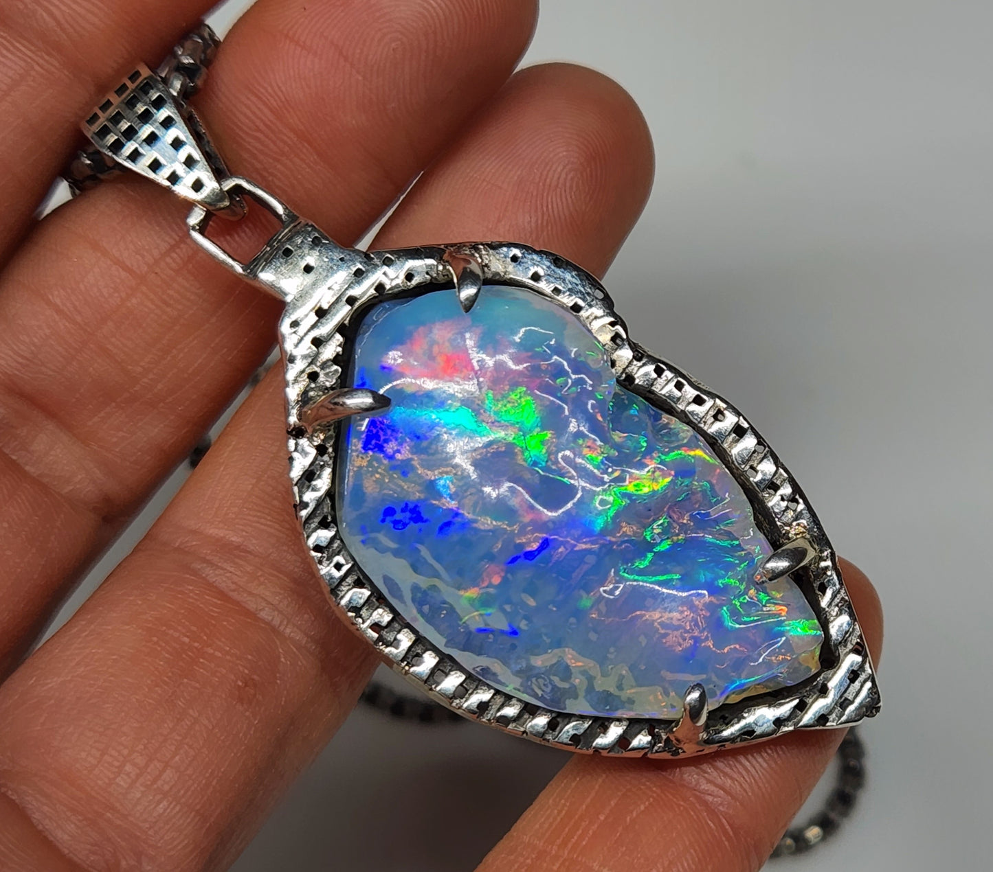 Natural Blue Opal Pendant Sterling Silver #366