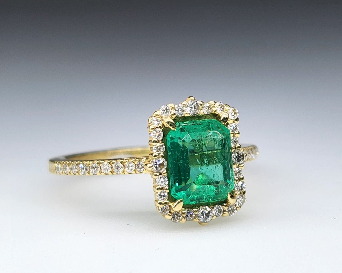 Emerald & Diamond Ring - 14k Gold Gemstone Jewelry #370