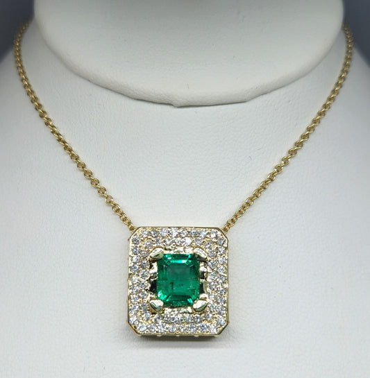 Emerald & Diamond Pendant - 14k Gold #371