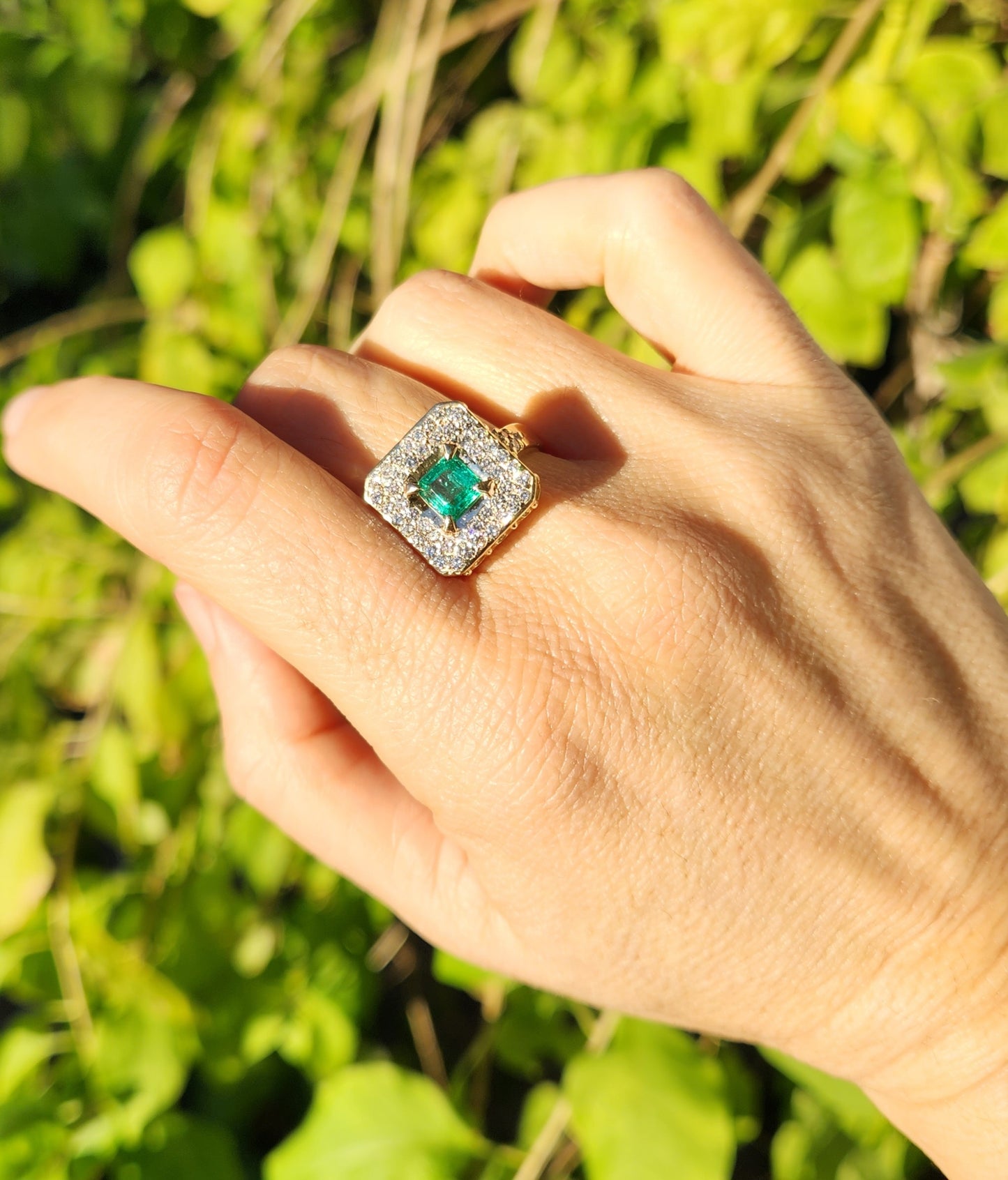 Emerald & Diamond Ring - 14k Gold Gemstone Jewelry #369