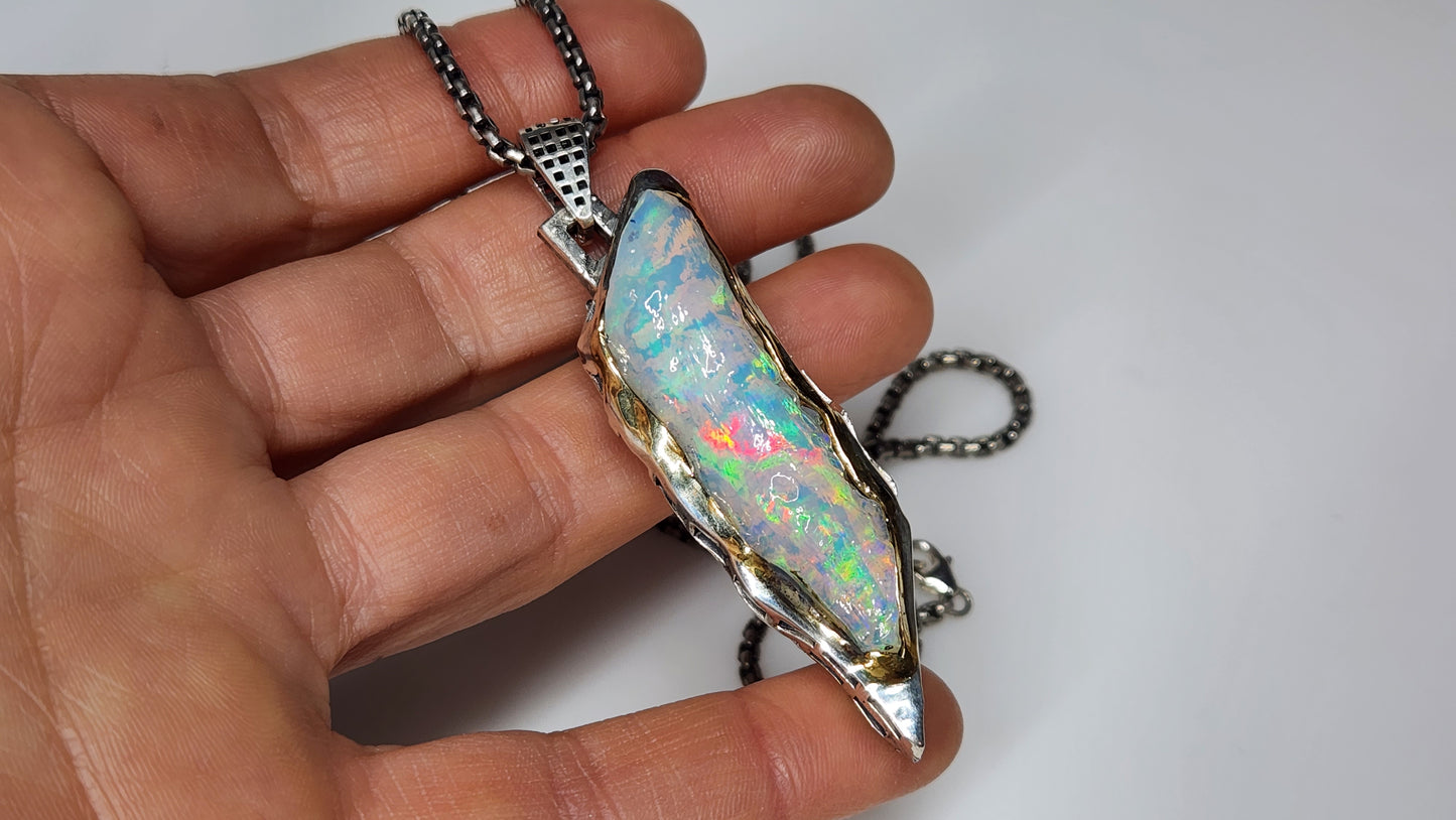 Carved Opal Pendant Sterling Silver #372