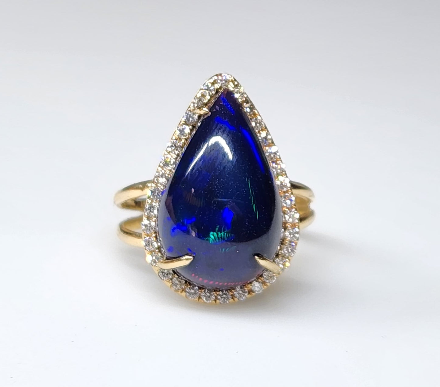 Black Opal & Diamond Ring 14k Gold #373
