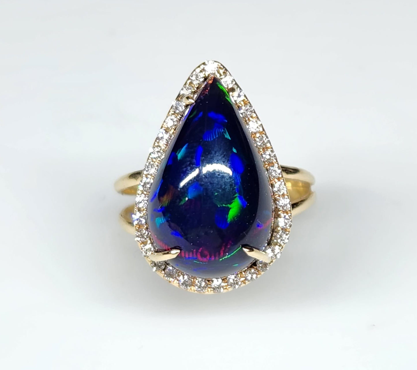 Black Opal & Diamond Ring 14k Gold #373