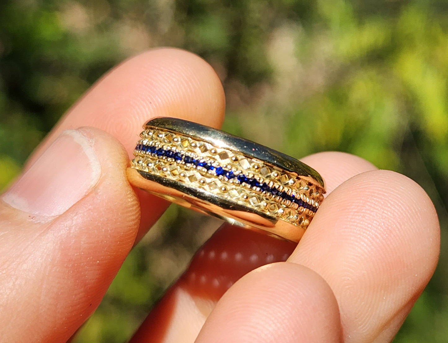 18k Yellow Gold Blue Sapphire Gemstone Ring Band #375