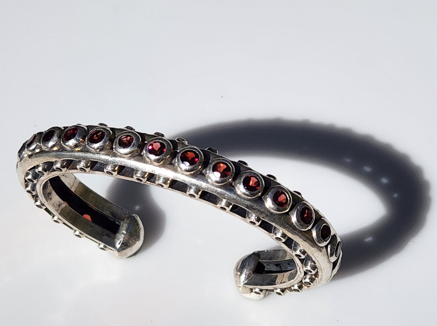 Sterling Silver Red Garnet Gemstone Cuff Bracelet #377