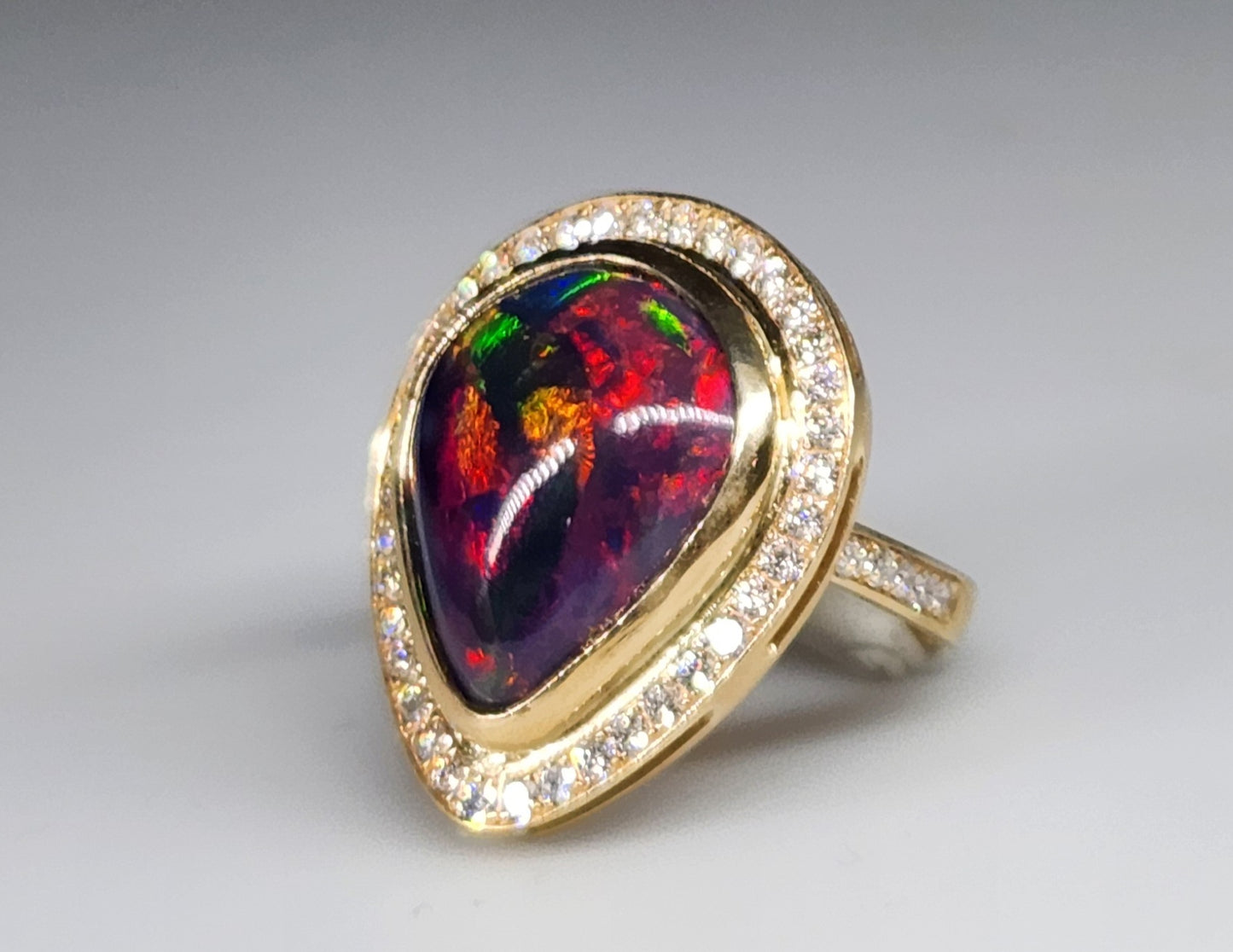 Black Opal & Diamond Ring 14k Gold #378