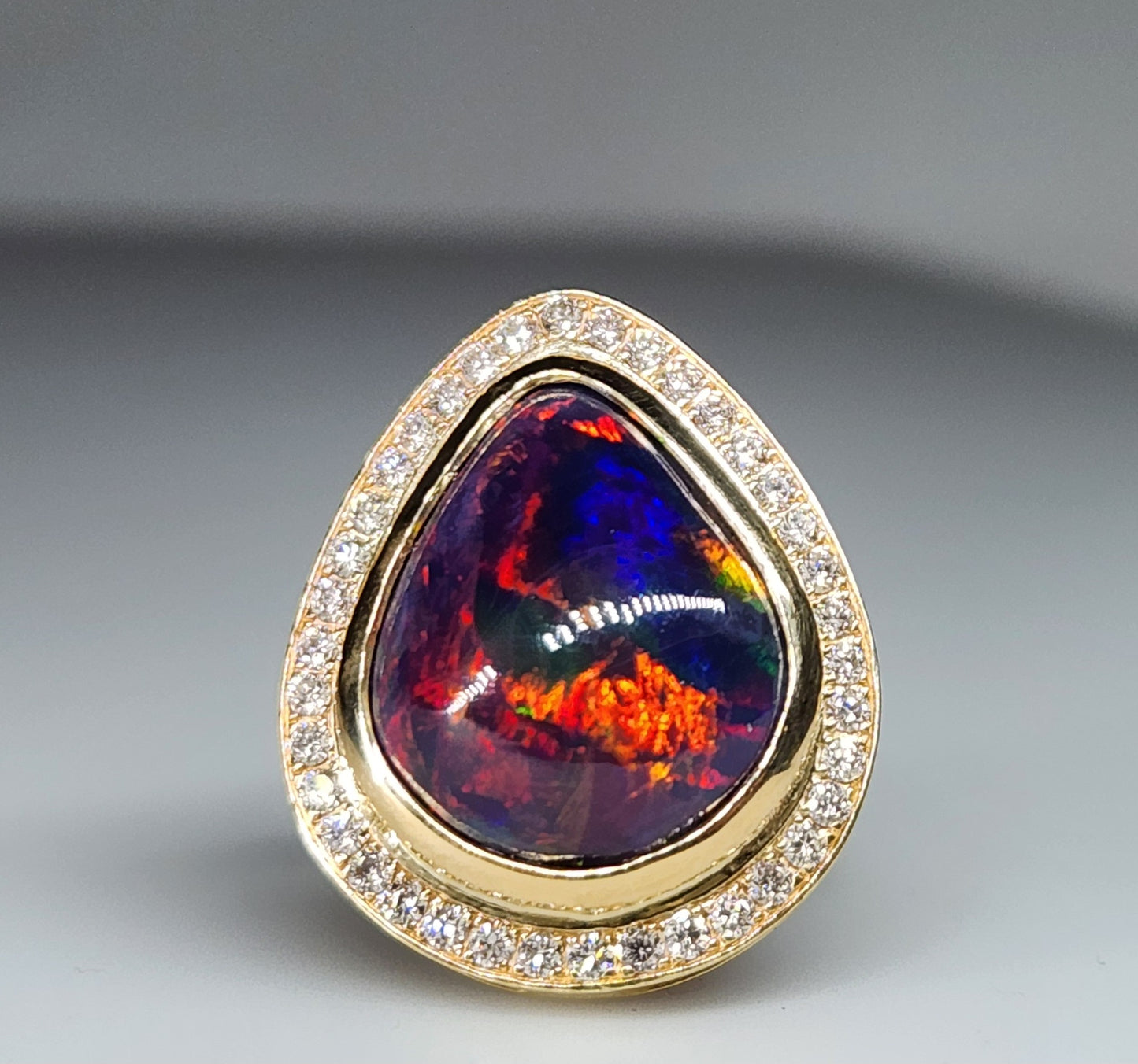 Black Opal & Diamond Ring 14k Gold #378