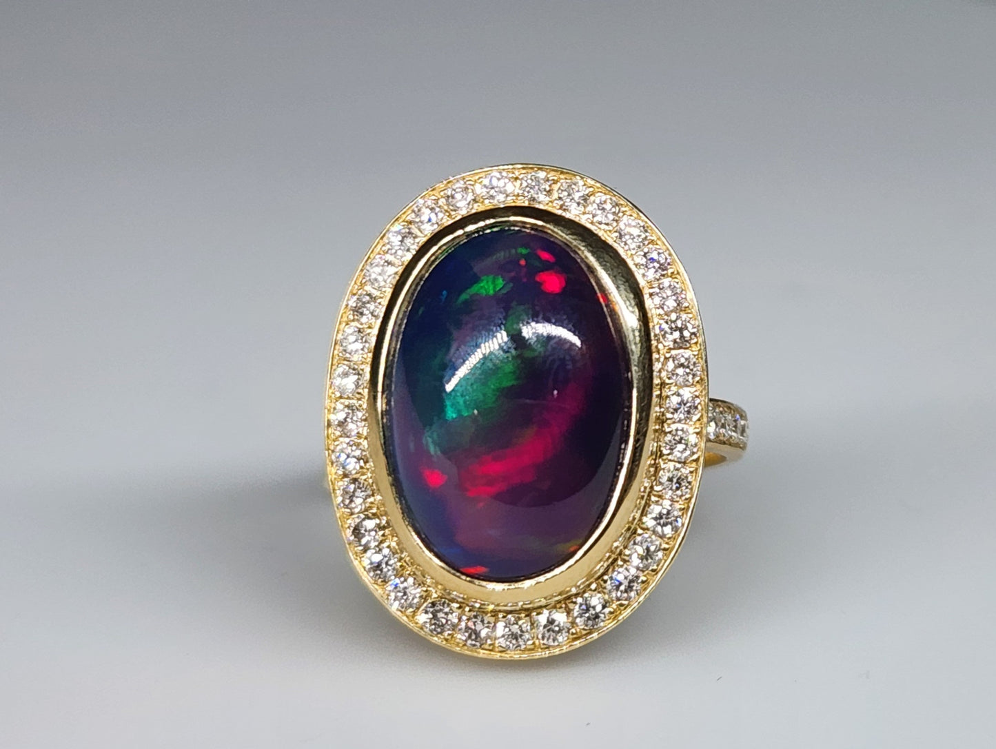 Black Opal & Diamond Ring 14k Gold #379