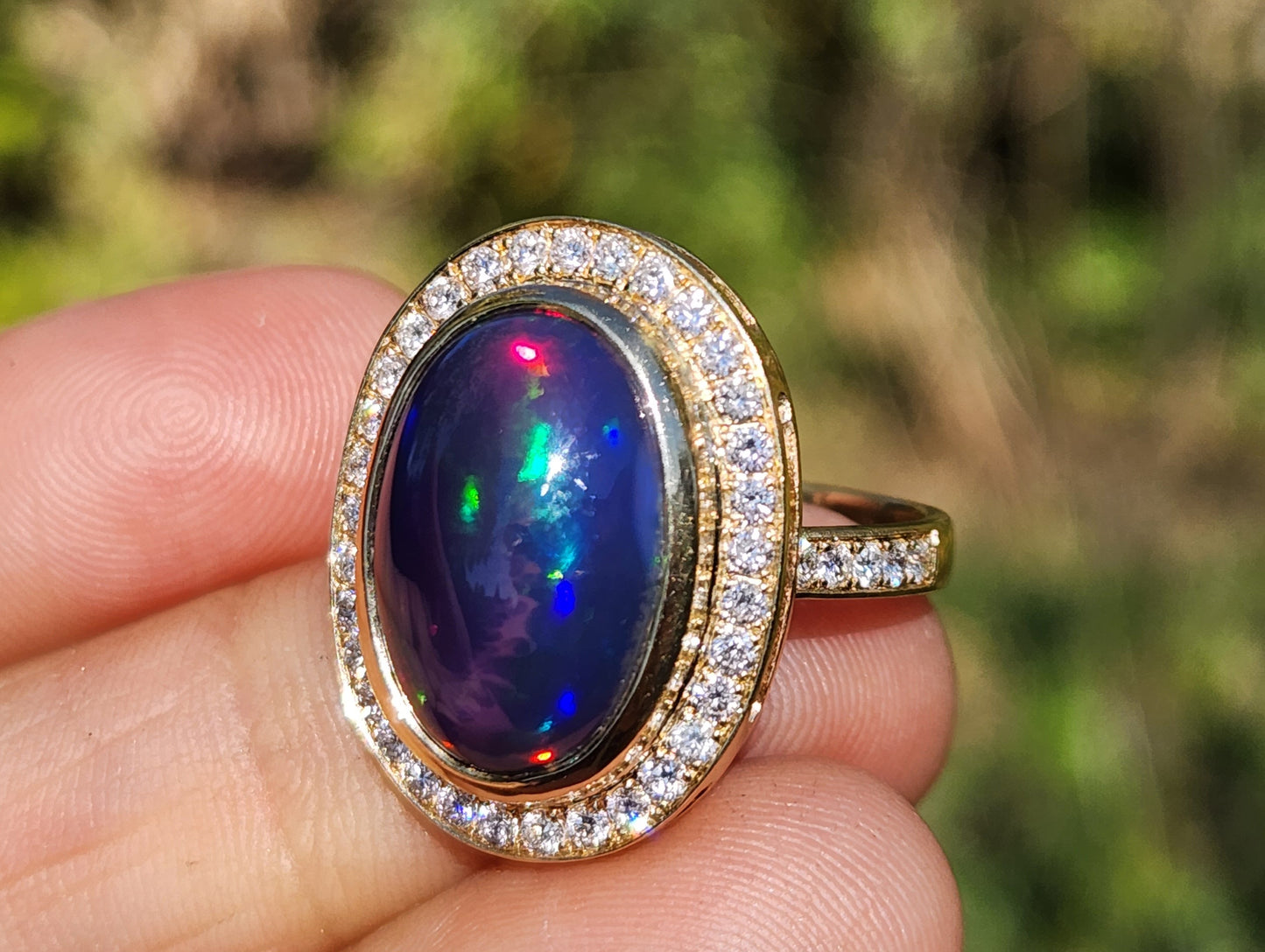 Black Opal & Diamond Ring 14k Gold #379