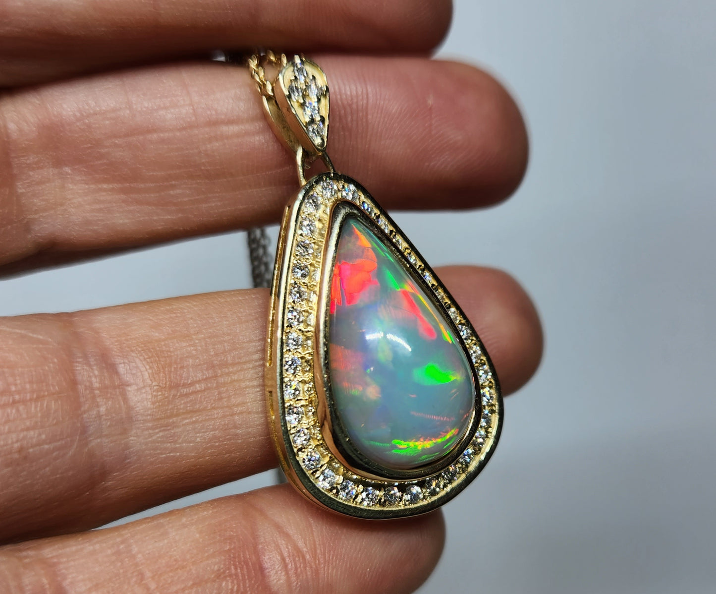 Opal & Diamond Pendant 14k Gold #381