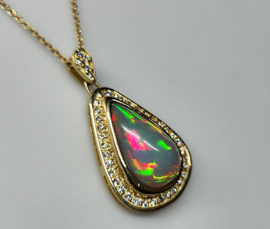 Opal & Diamond Pendant 14k Gold #381