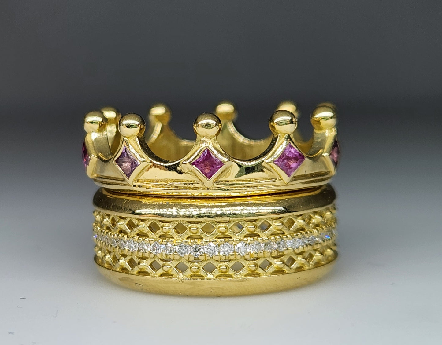 18k Gold Crown Ring Purple Sapphire Gemstone Band #385