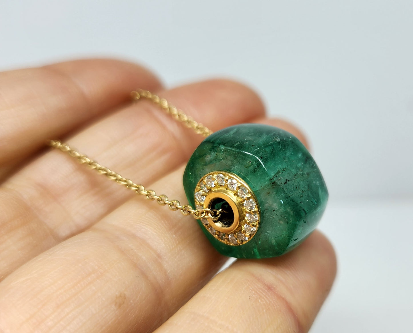 Emerald & Diamond Wheel Pendant - 14k Gold #392