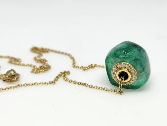 Emerald & Diamond Wheel Pendant - 14k Gold #392