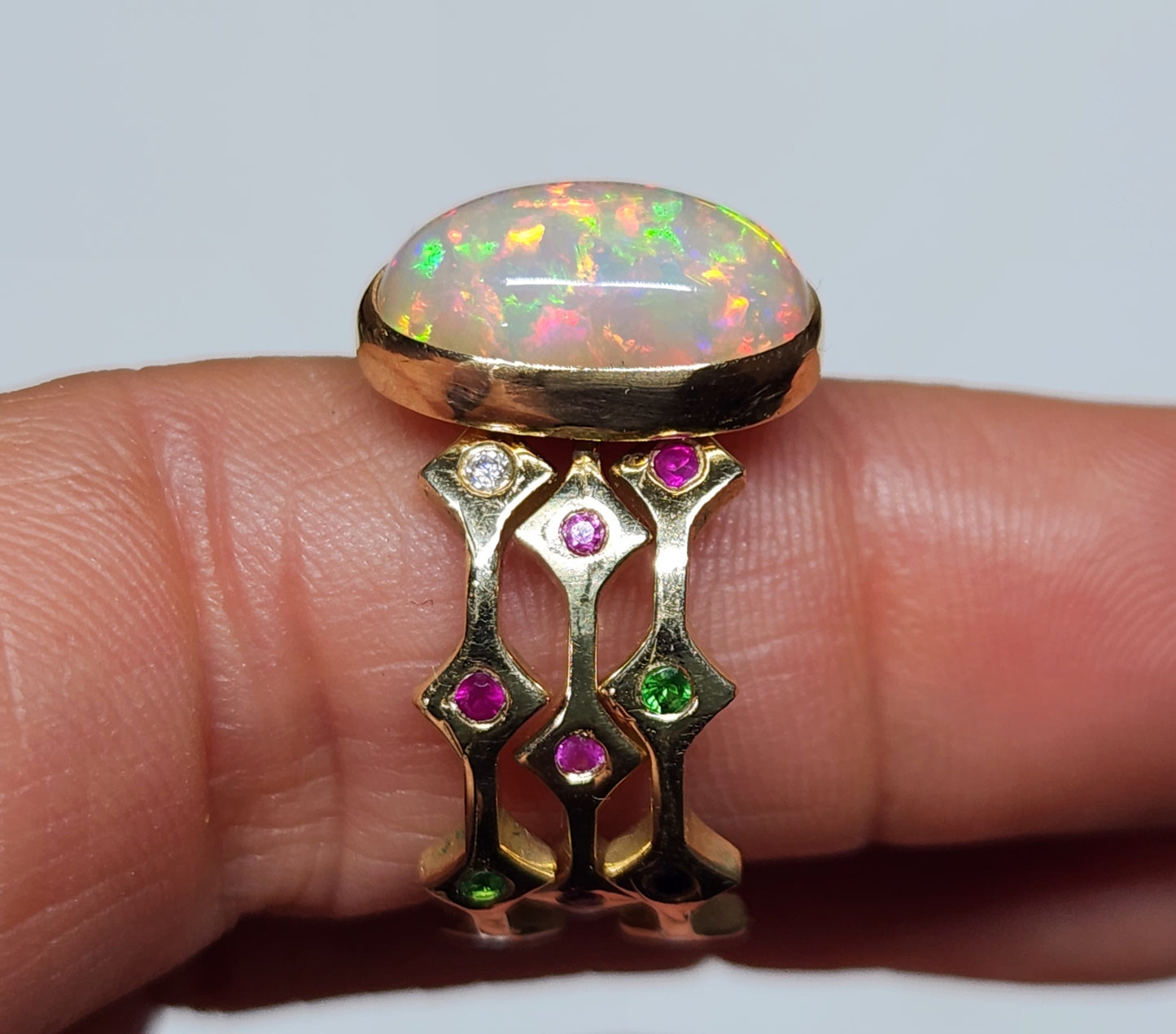 Opal & Moissanite Three Stacking Ring Set 14k Gold #405