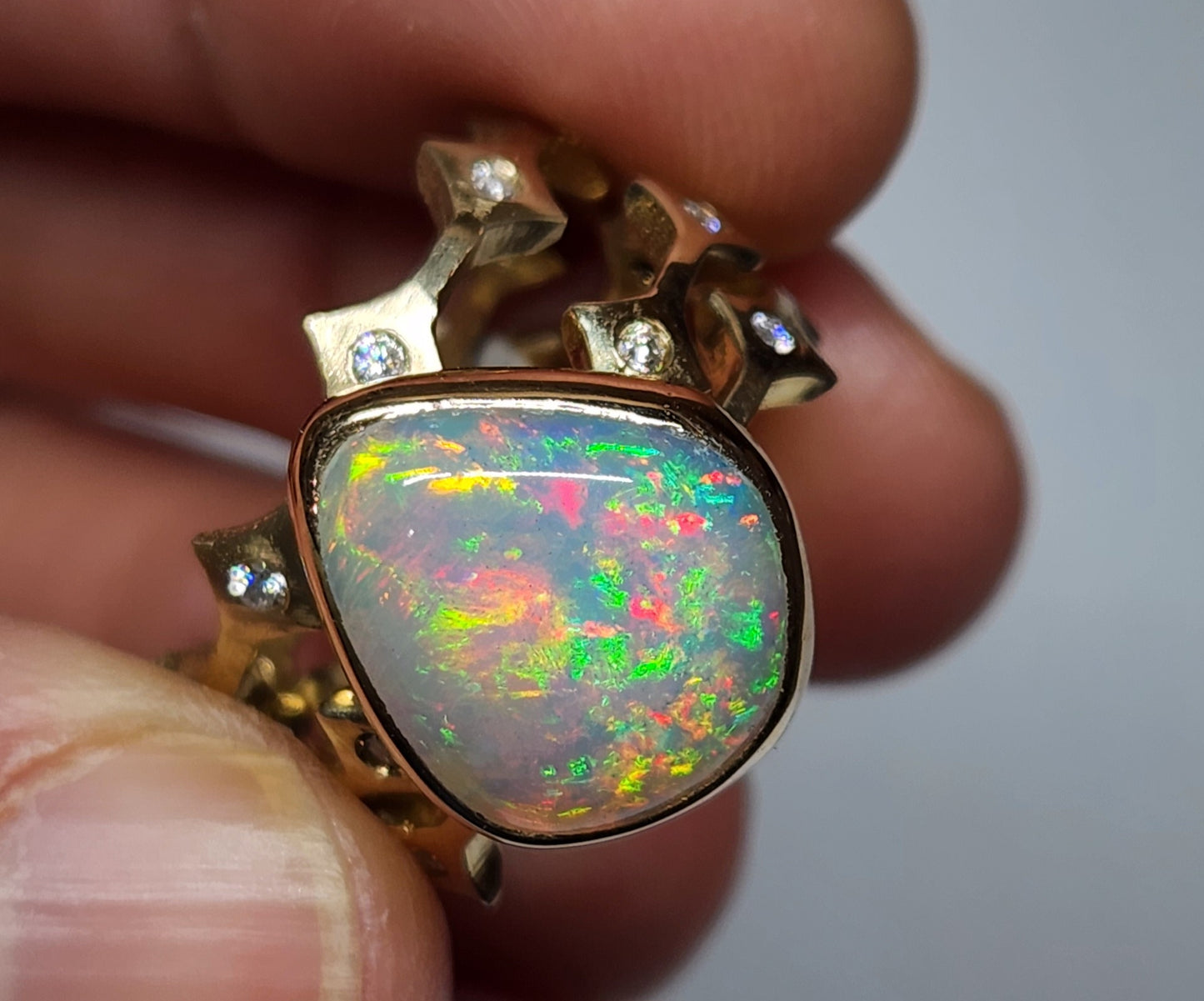 Opal & Moissanite Three Stacking Ring Set 14k Gold #403