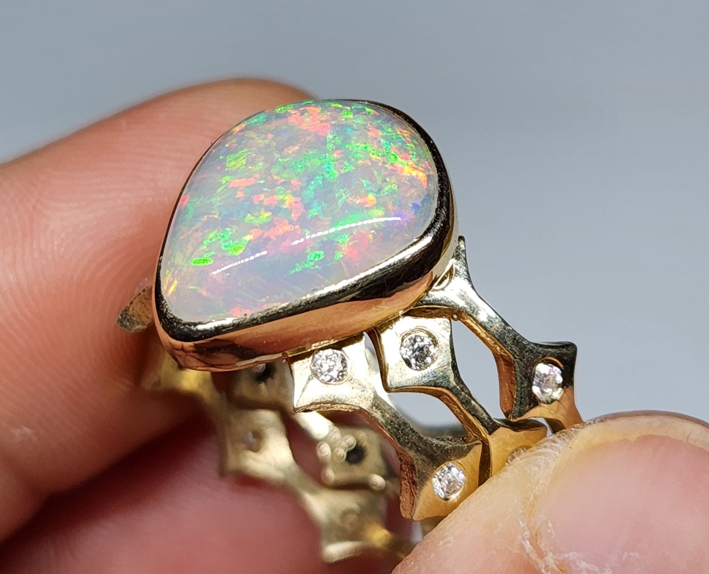 Opal & Moissanite Three Stacking Ring Set 14k Gold #403