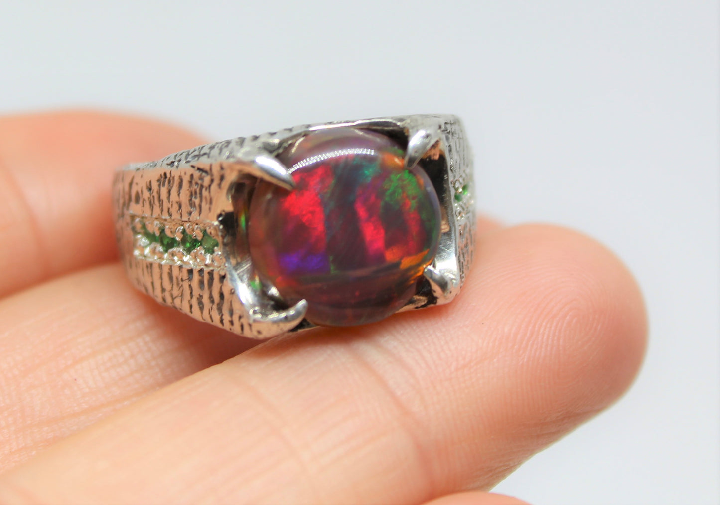 Black Opal Sterling Silver Ring - Unisex Jewelry #214