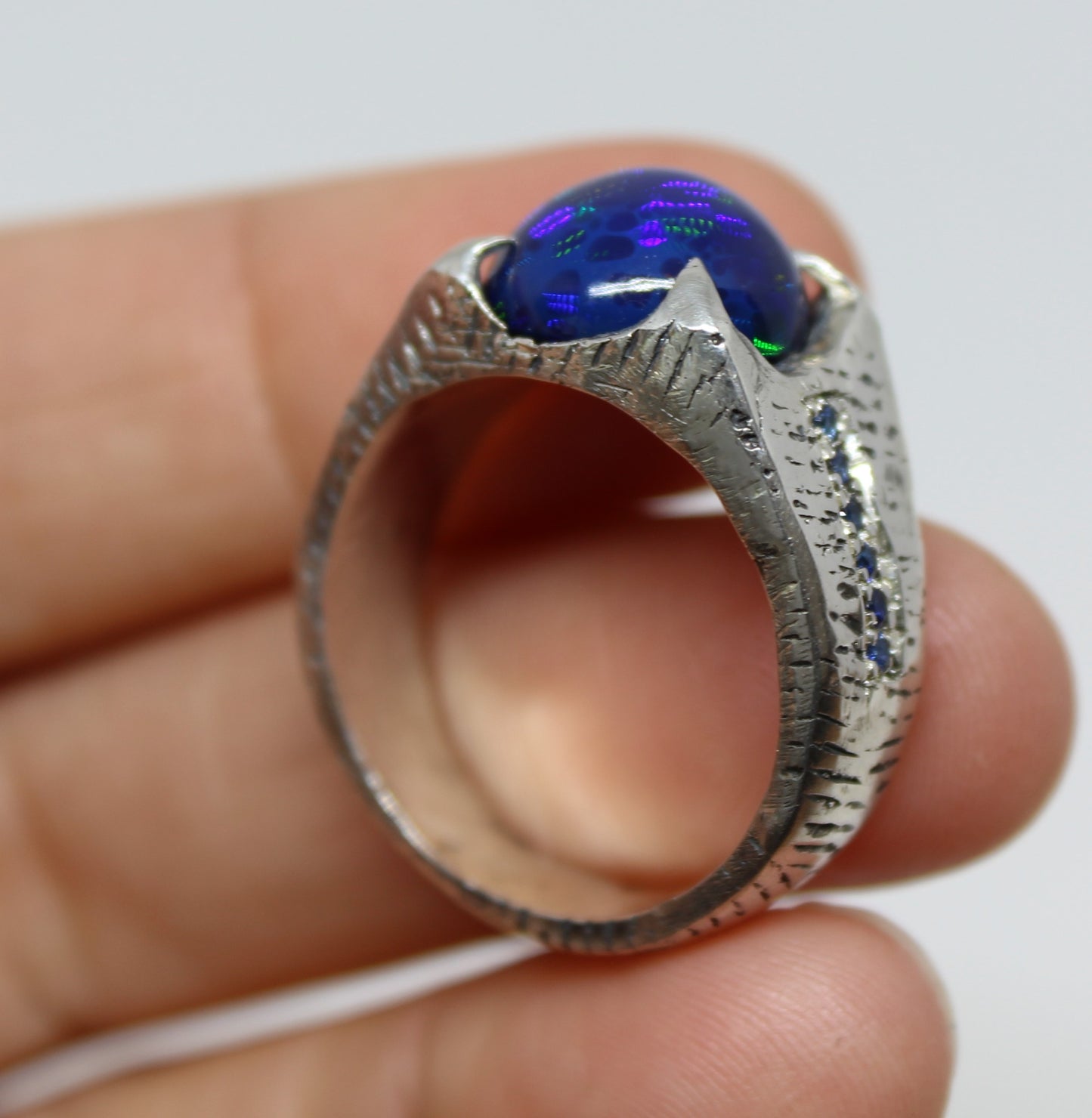 Black Blue Opal Sterling Silver Ring - Unisex Jewelry #215